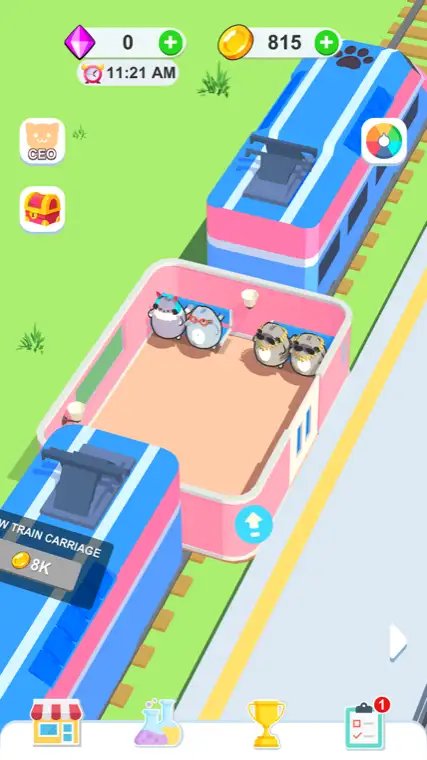 Schermata di gioco di Cat Train Tycoon